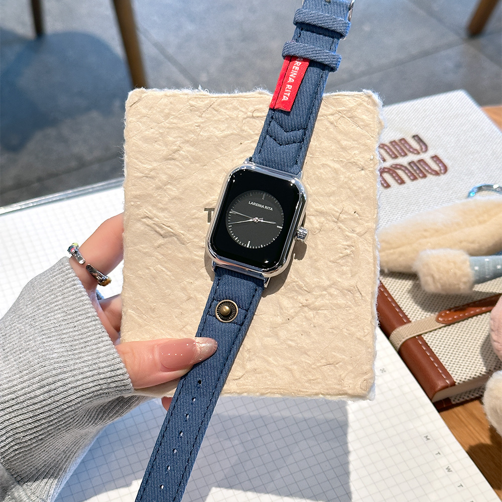 Canvas Strap Watch - 新しいスタイリッシュなスクエアウォッチ、デニムキャンバスストラップ付き、カップル用クォーツウォッチ、ユニセックス、ファッショナブルなクォーツ腕時計、カップルウォッチ。