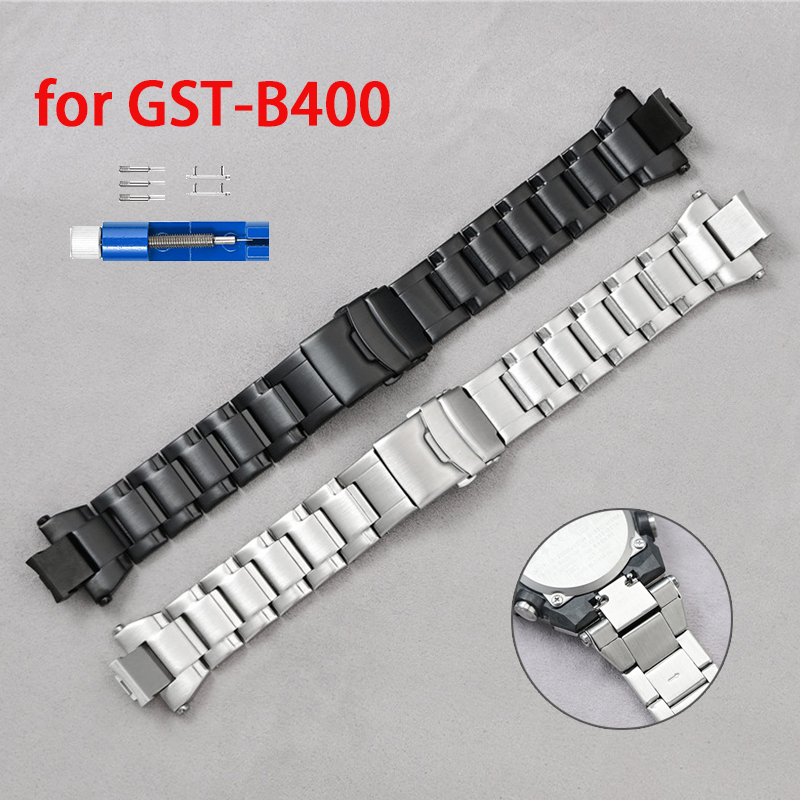 Nato Strap Nylon - 固体ステンレス鋼ストラップカシオ G-Shock GST-B400 シリーズメタル時計バンド男性修正されたクイックリリースブレスレットアクセサリー