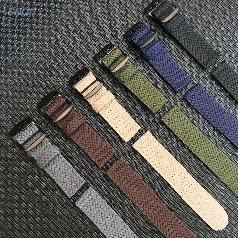 Perlon Strap Woven - モノクロ織りナイロンウォッチバンド、ウォッチストラップバンド、ブレスレット生地、黒、ネイビーソリッドカラー、バックルベルト、20mm、22mm