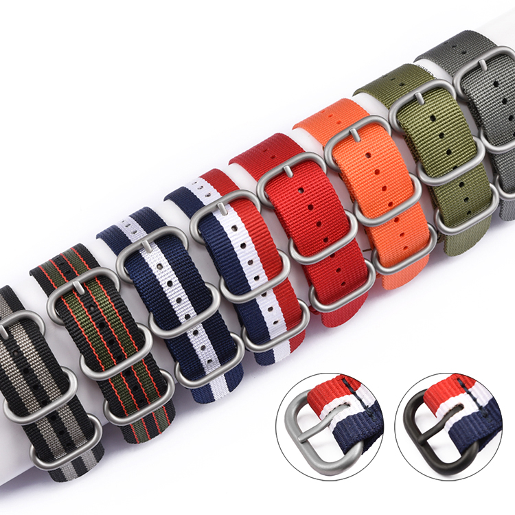 Canvas Strap Watch - 織ナイロンストラップ 20 ミリメートル 22 ミリメートルステンレス鋼リングバックル男性軍事キャンバス交換時計バンドユニバーサルアクセサリー
