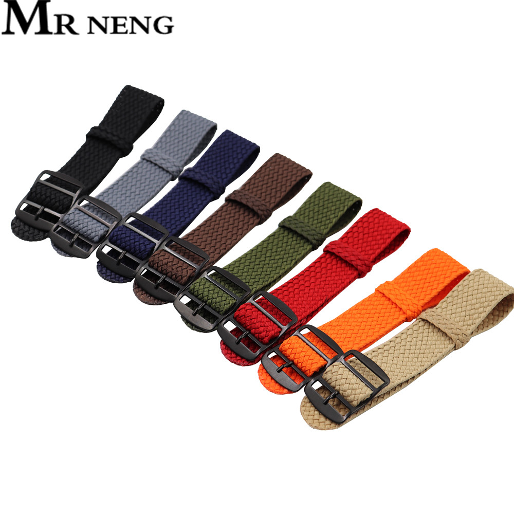 Perlon Strap Woven - 織りナイロン製時計バンド,18mm,20mm,22mm,無地,織り用,バックル付き,グリーン,ネイビー用