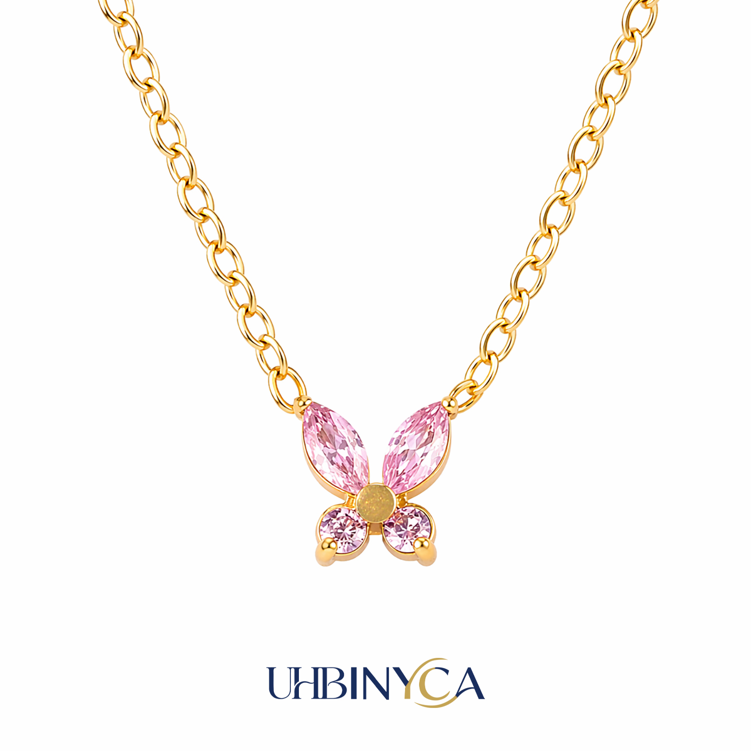 Butterfly Clasp Deployant - 輝くジルコニアバタフライペンダントネックレス ステンレススチール製 防水 フレッシュなデイリージュエリー ライトラグジュアリー エレガントな女性へのギフト