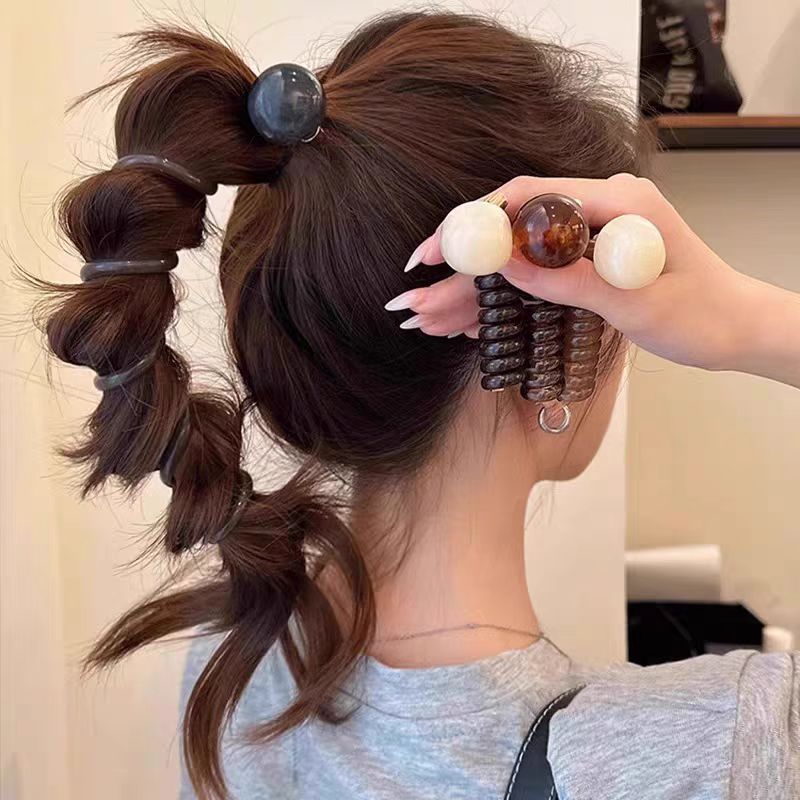 Silicone Band Women - ヴィンテージボールハートストレート弾性ヘッドバンド 女性・女の子用 ポニーテールホルダー ヘアタイ スクランチー ヘアバンド