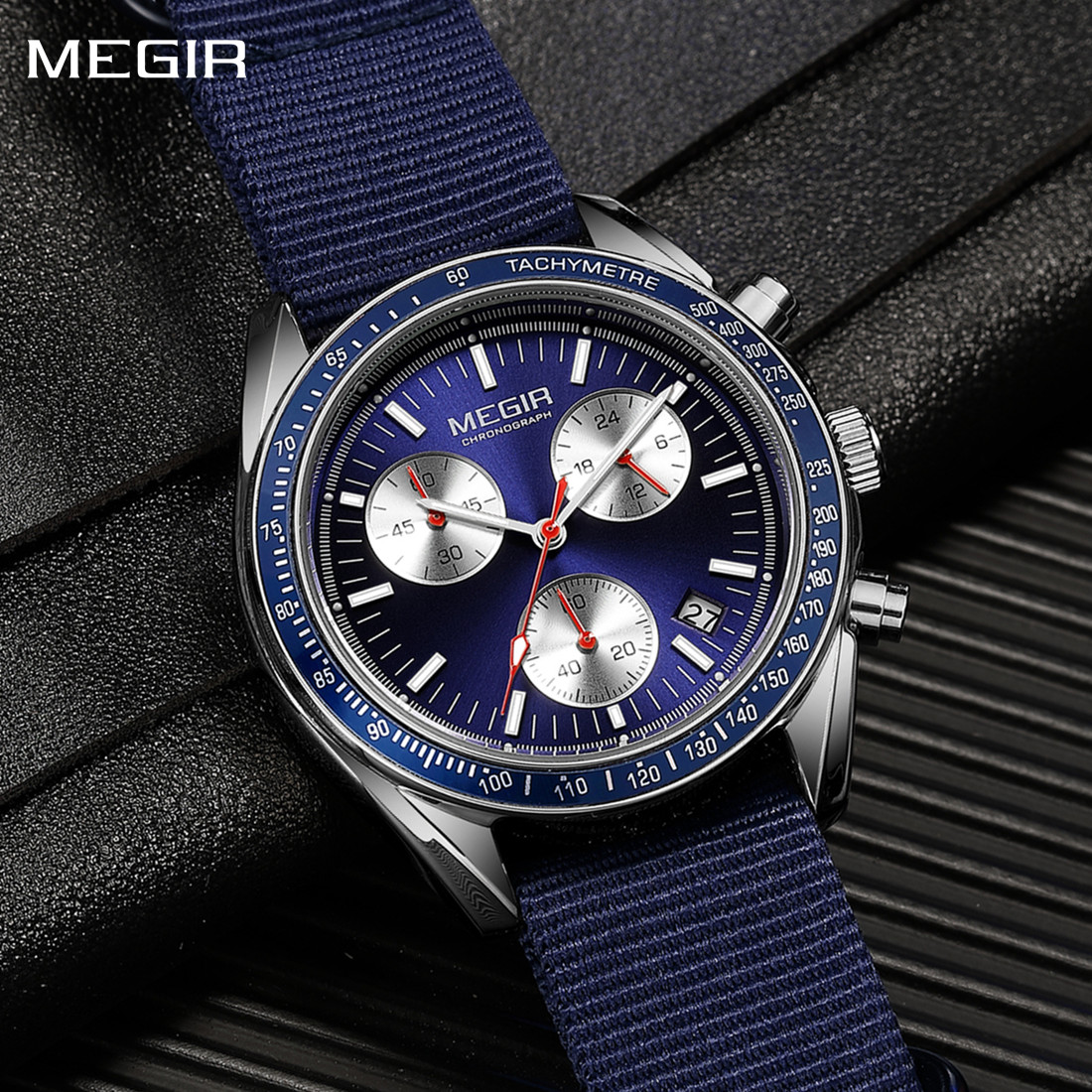 Canvas Strap Watch - MEGIR クロノグラフ キャンバスストラップ メンズ スポーツ クォーツ時計