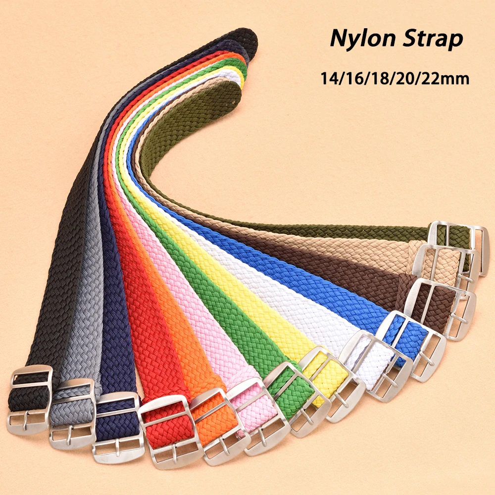 Perlon Strap Woven - 男性と女性のためのナイロン織り時計ストラップ,交換用ストラップ,キャンバス,スチールバックル,パーロン,14mm, 16mm, 18mm, 20mm, 22mm