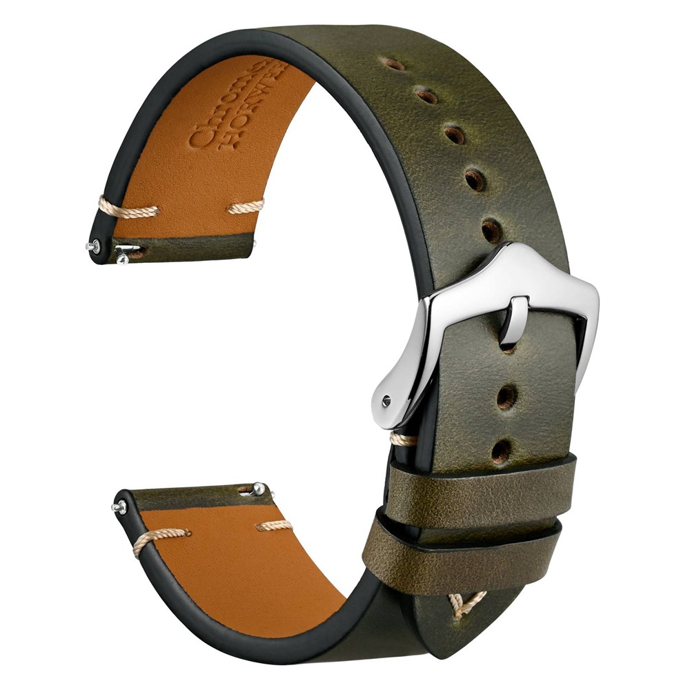 Leather Strap Quick Release - Wocci-オイルワックスレザー時計ストラップ、調節可能な時計バンド、フルグレインレザーコレクション、ヴィンテージクイックリリース、18mm、20mm、22mm