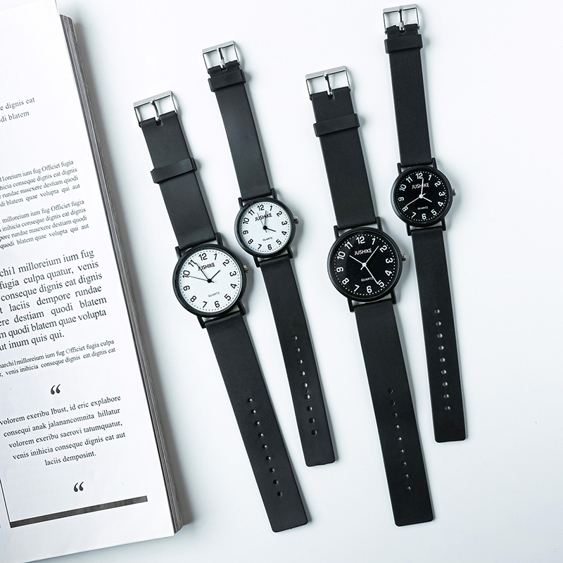 Silicone Band Women - シンプルなブラックウォッチクォーツ時計女性用シリコンストラップレディースレジャー腕時計ライト高級学生試験時計時計ギフト