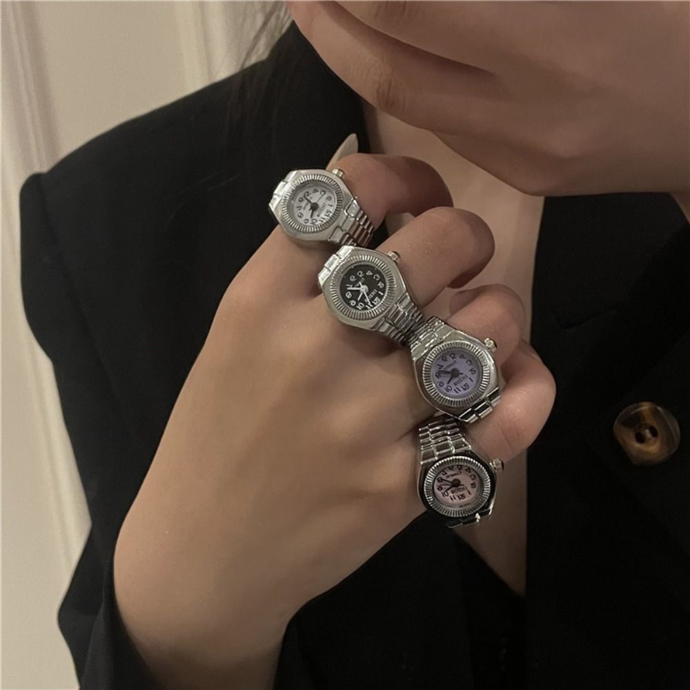 パンクミニフィンガーウォッチリング クリエイティブな伸縮性ス - Canvas Strap Watch のレビューと価格