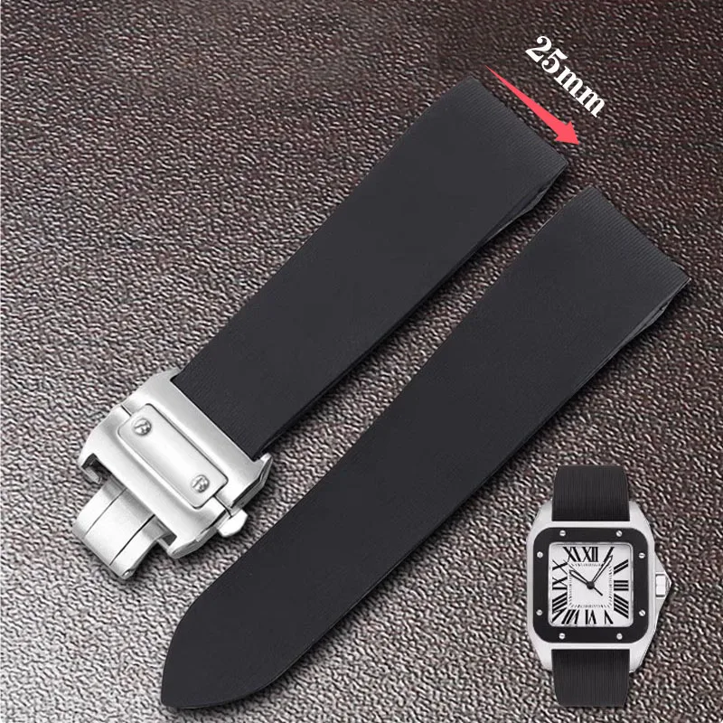 防水ラバーウォッチストラップ、ソフトシリコン、ステンレススチ - Cartier Watch Santos のレビューと価格