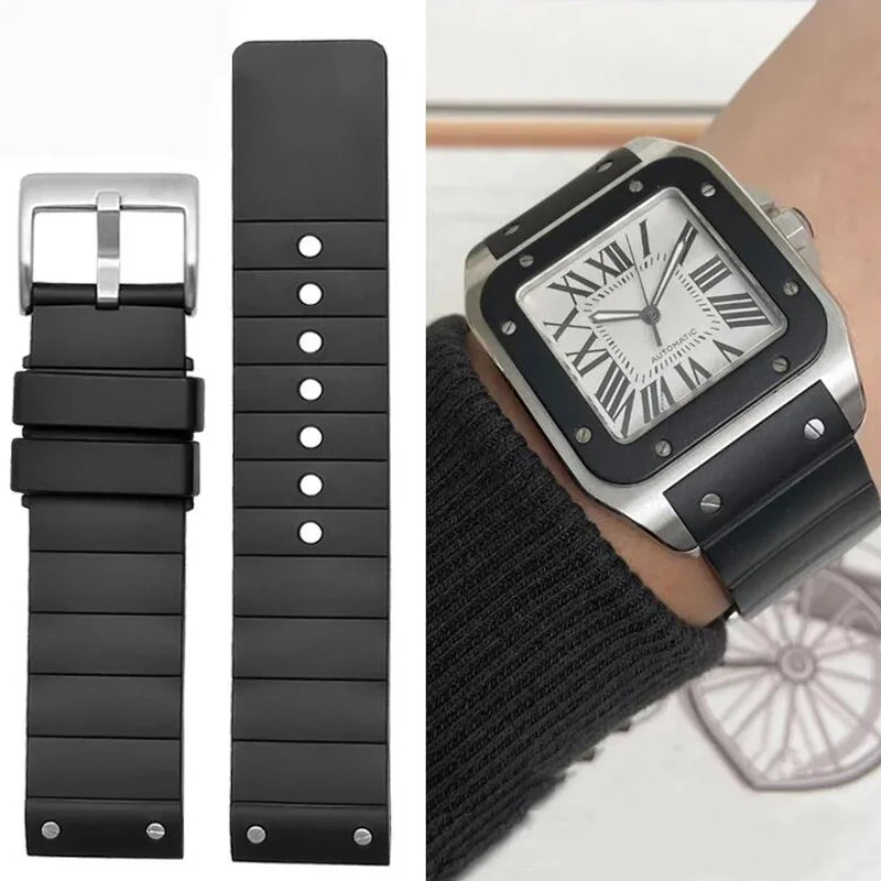 男性と女性のためのゴム製時計バンド,黒いストラップ,シリコン - Cartier Watch Santos のレビューと価格