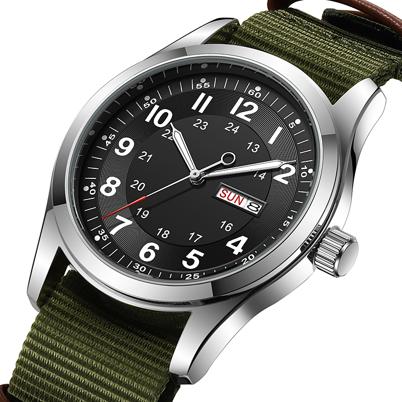 2026年メンズ42mm腕時計、暗闇で光る夜光文字盤、曜日日 - Canvas Strap Watch のレビューと価格