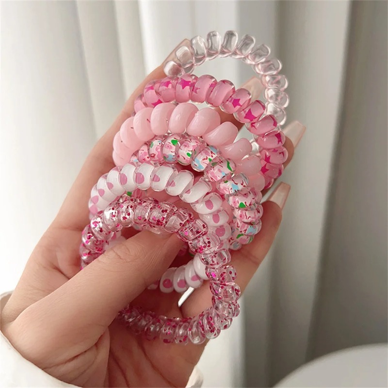 6個入りカラフルなレジン製ゼリースパイラルコイルヘアタイ、伸 - Silicone Band Women のレビューと価格