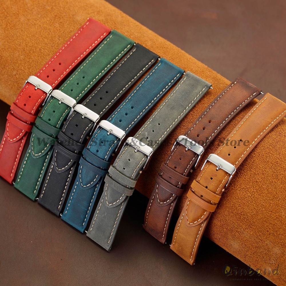 ヴィンテージ牛革時計ストラップ 14 ミリメートル 16 ミ - Leather Strap Quick Release のレビューと価格