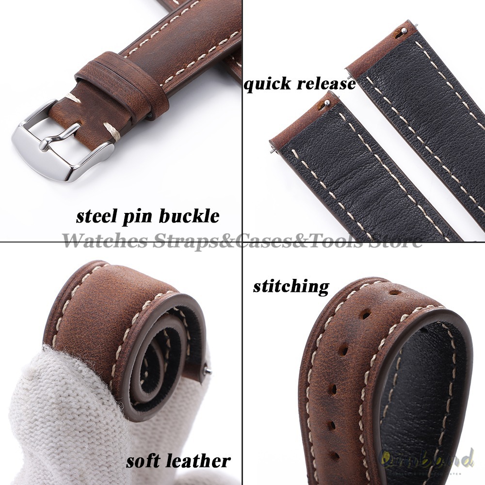 ヴィンテージ牛革時計ストラップ 14 ミリメートル 16 ミ - Leather Strap Quick Release のレビューと価格
