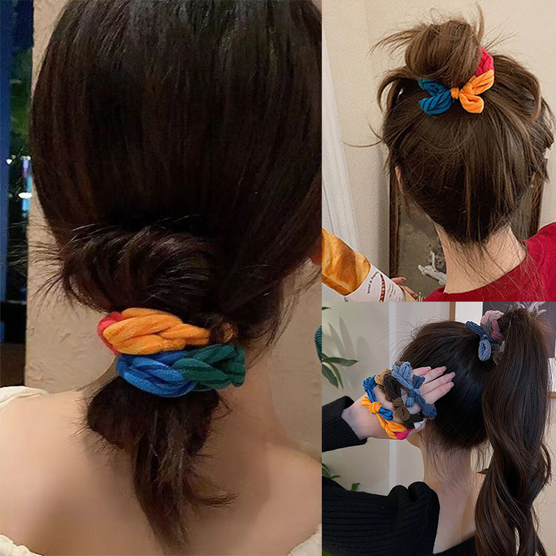 カラフルな手織りヘアロープ女性のための高弾性シュシュヘアバン - Silicone Band Women のレビューと価格