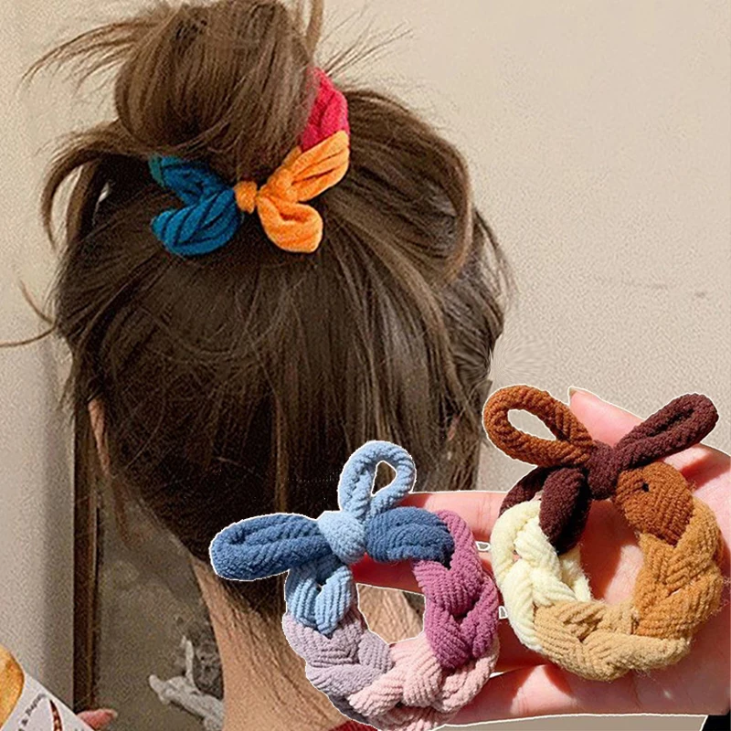 カラフルな手織りヘアロープ女性のための高弾性シュシュヘアバン - Silicone Band Women のレビューと価格